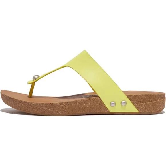 NIB Fitflop 9 Iqushion Leather Toe Post Sandals Flip Flops Studded Sunny Lime - Picture 10 of 12